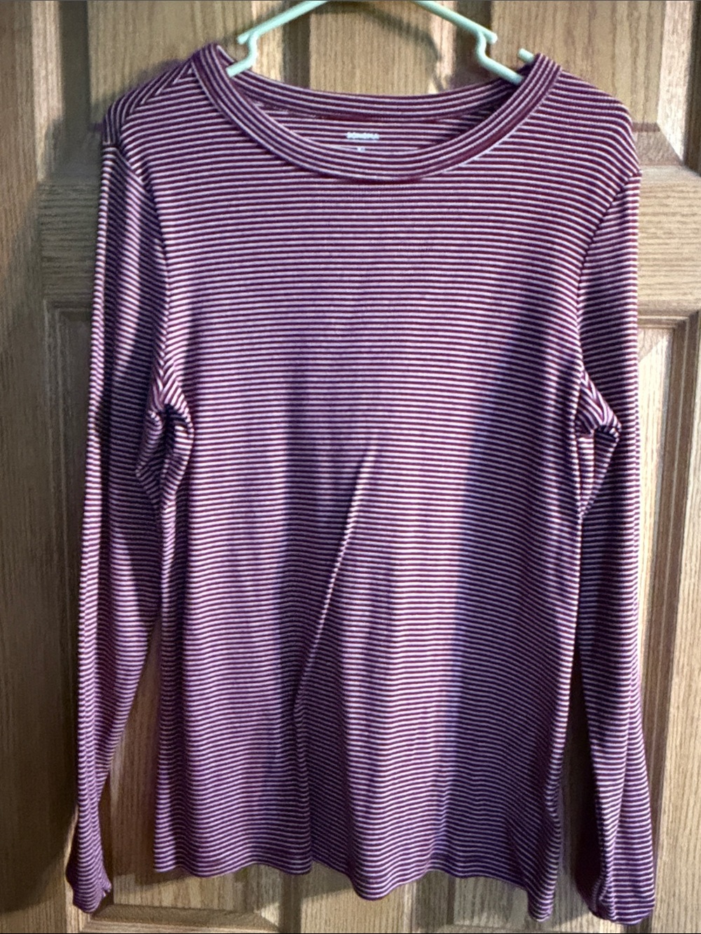 Striped Long-Sleeve Crewneck Top - Burgundy